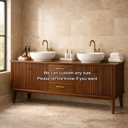 Handcrafted Fluted Freestanding Double Vanity - Solid Wood Mid-Century Modern Cabinet Kitchnce