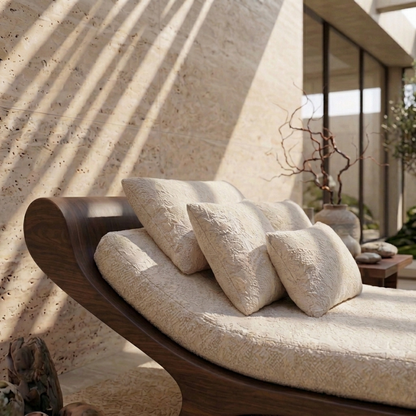 Solid Wood Daybed Frame with Sculptural Curved Design – Modern Minimalist Lounge Bed Kitchnce