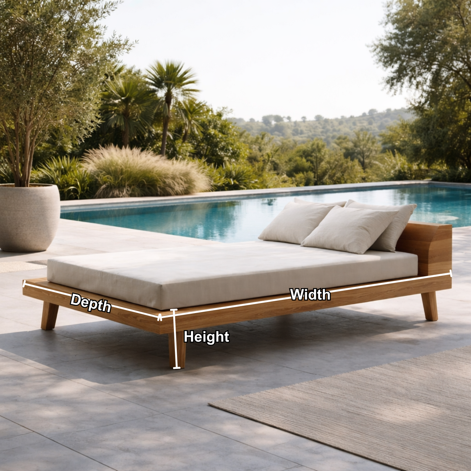 Solid Wood Daybed with Platform Frame – Modern Outdoor Lounge Daybed