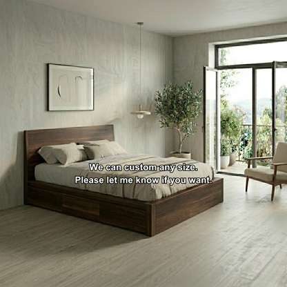 Solid Wood Storage Bed Frame with Side Drawers and Platform Design