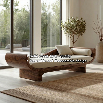 Sculptural Solid Wood Daybed with Curved Ends and Platform Base – Modern Lounge Chaise