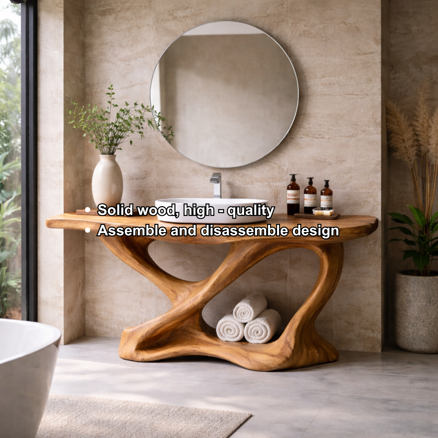 Solid Wood Bathroom Vanity – Live Edge Modern Rustic Console Base