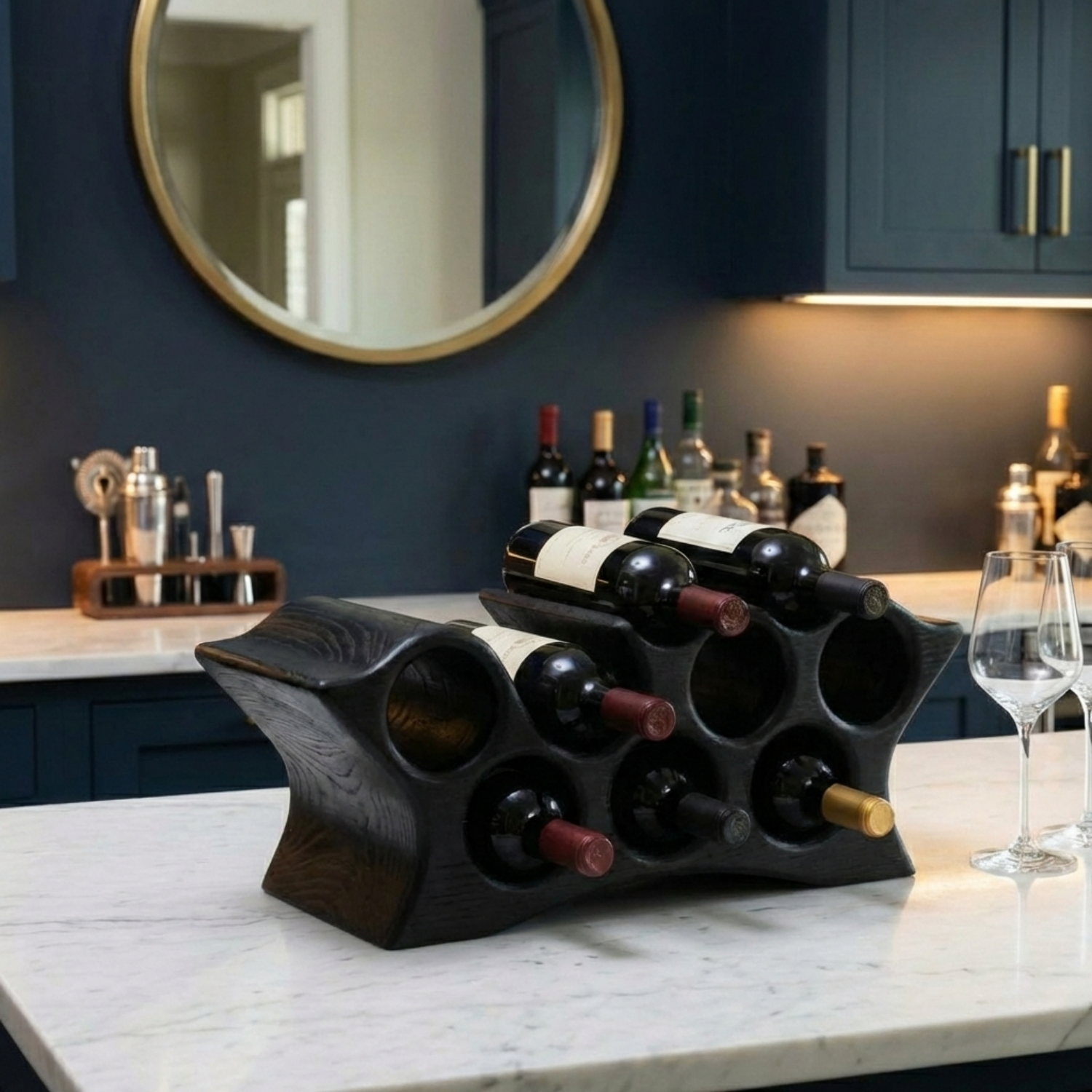 Handcrafted Solid Wood Wine Holder – Modern Countertop Wine Rack