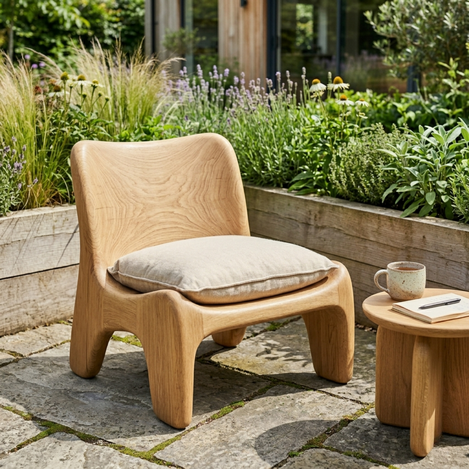 Handcrafted Solid Wood Lounge Chair with Organic Curved Silhouette