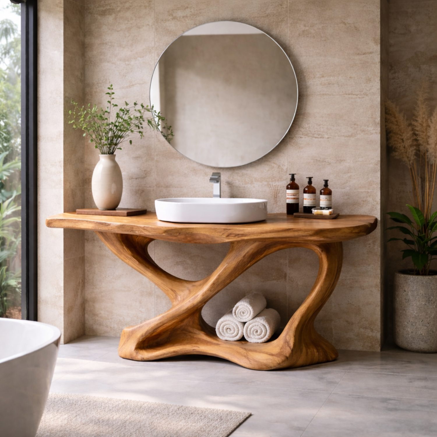 Solid Wood Bathroom Vanity – Live Edge Modern Rustic Console Base
