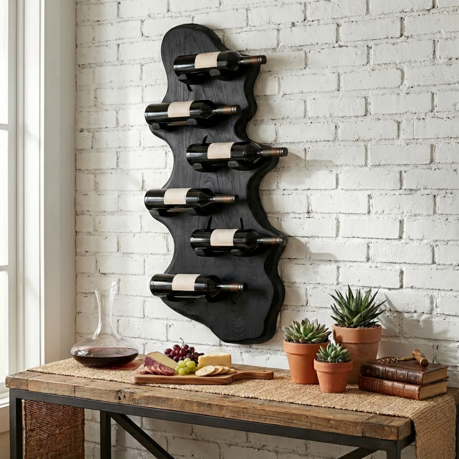 Live Edge Wooden Wine Rack Wall Mount – Handmade Solid Wood Wine Holder