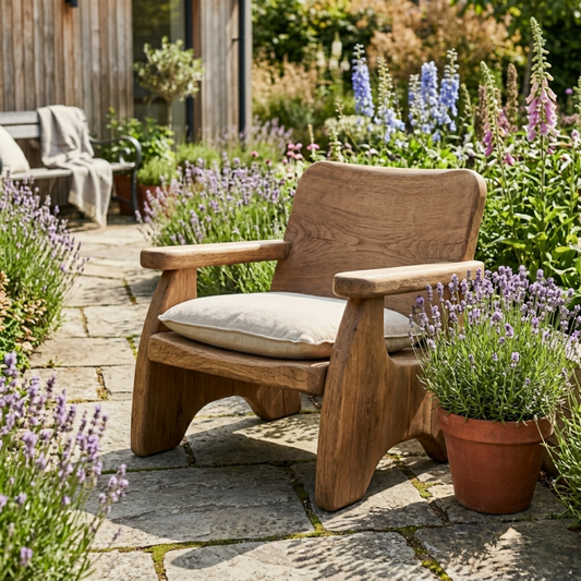 Handcrafted Solid Wood Lounge Chair with Modern Armrests