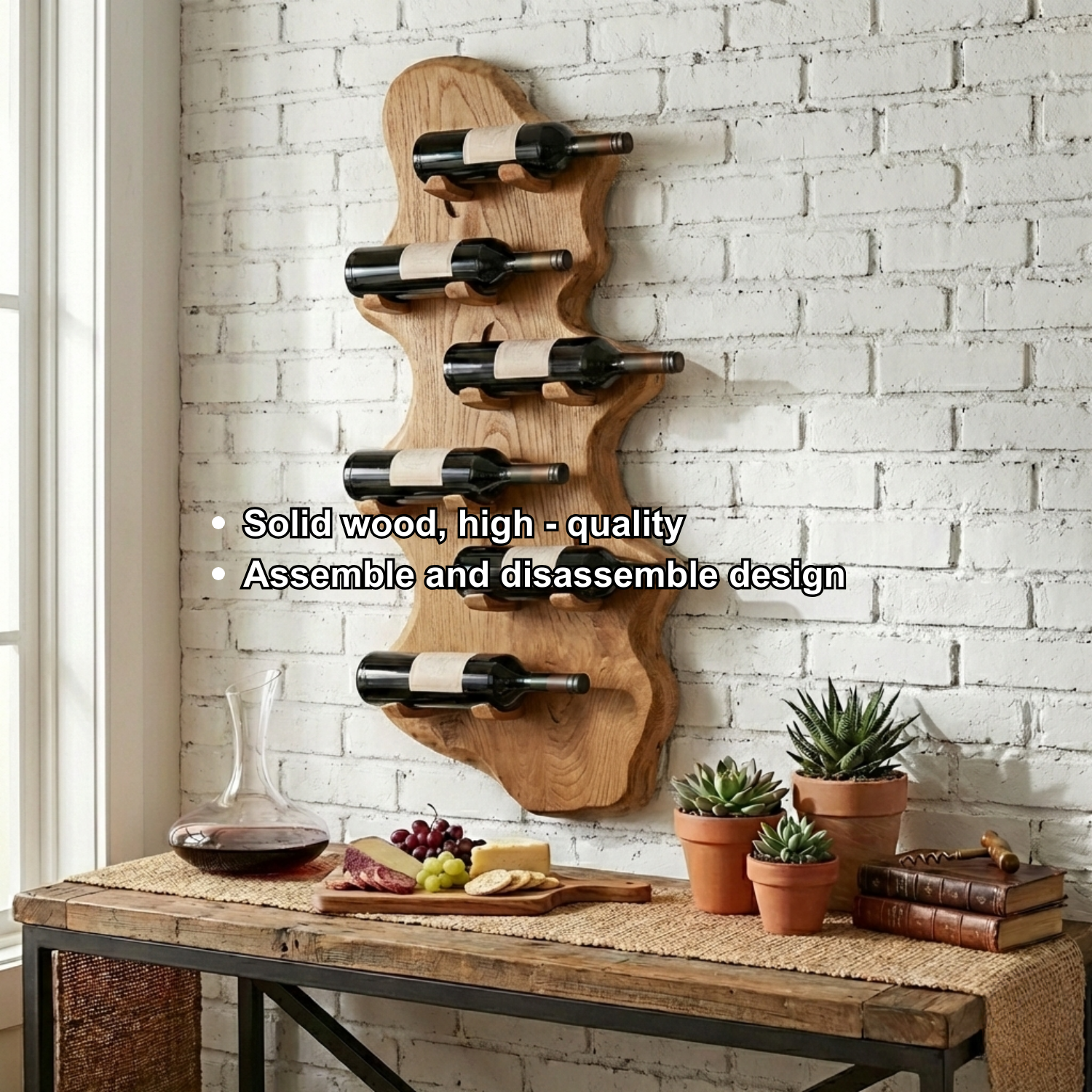 Live Edge Wooden Wine Rack Wall Mount – Handmade Solid Wood Wine Holder