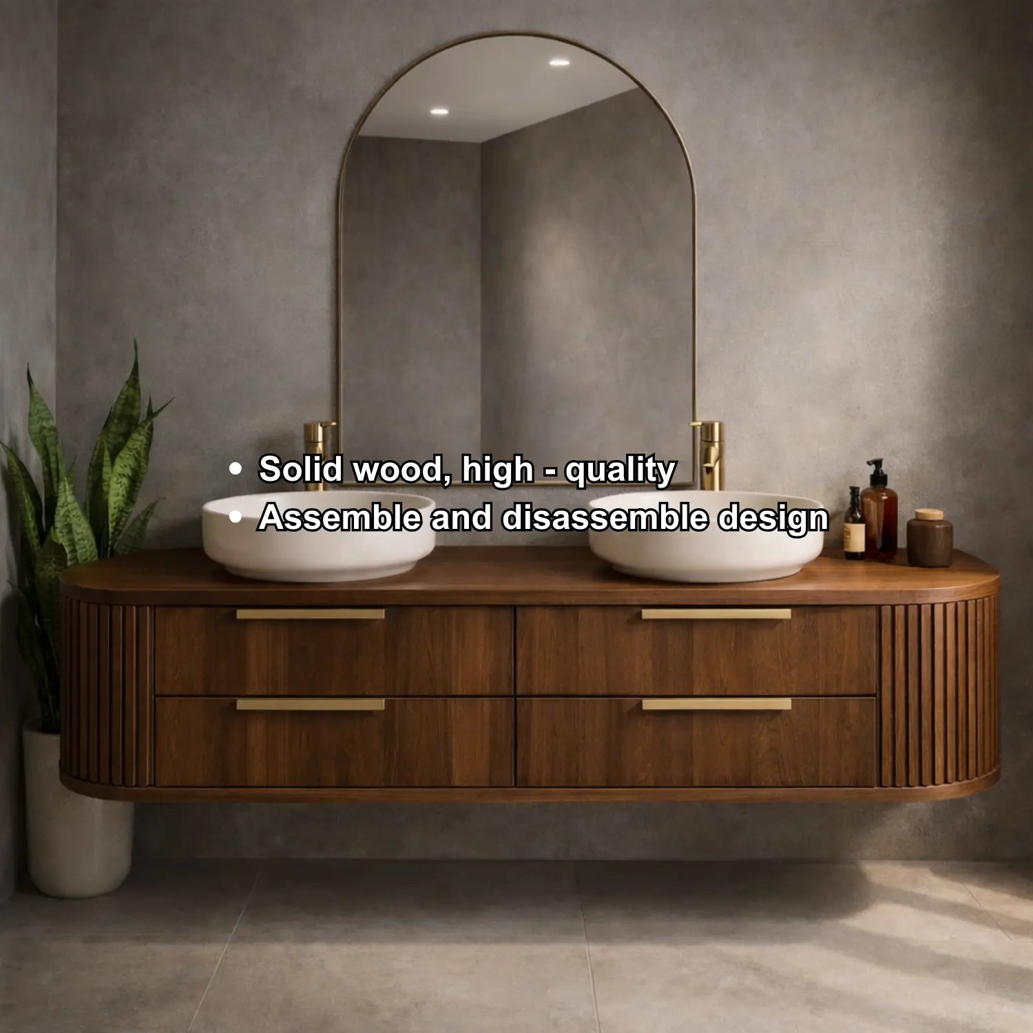 Floating Bathroom Vanity with Fluted Side Panels and Four Drawer Storage Design Kitchnce