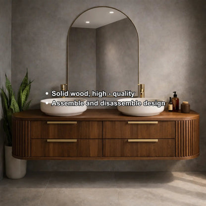 Floating Bathroom Vanity with Fluted Side Panels and Four Drawer Storage Design Kitchnce