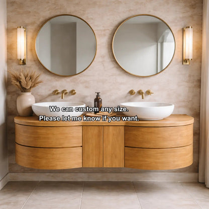 Floating Bathroom Vanity with Curved Ends Double Drawers and Center Cabinet Storage Kitchnce