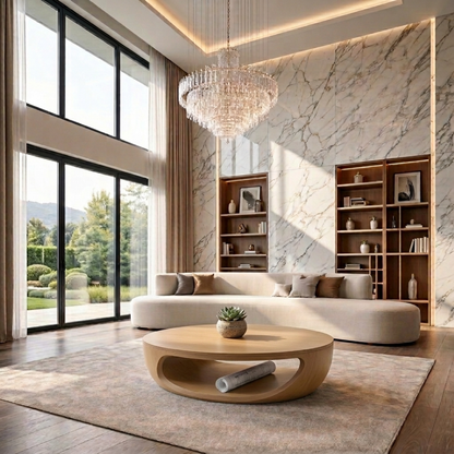 Solid Wood Round Coffee Table with Open Base – Modern Sculptural Living Room Table Kitchnce