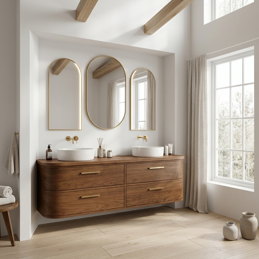 Handcrafted Curved Floating Double Vanity - Solid Wood Luxury Bathroom Cabinet Kitchnce