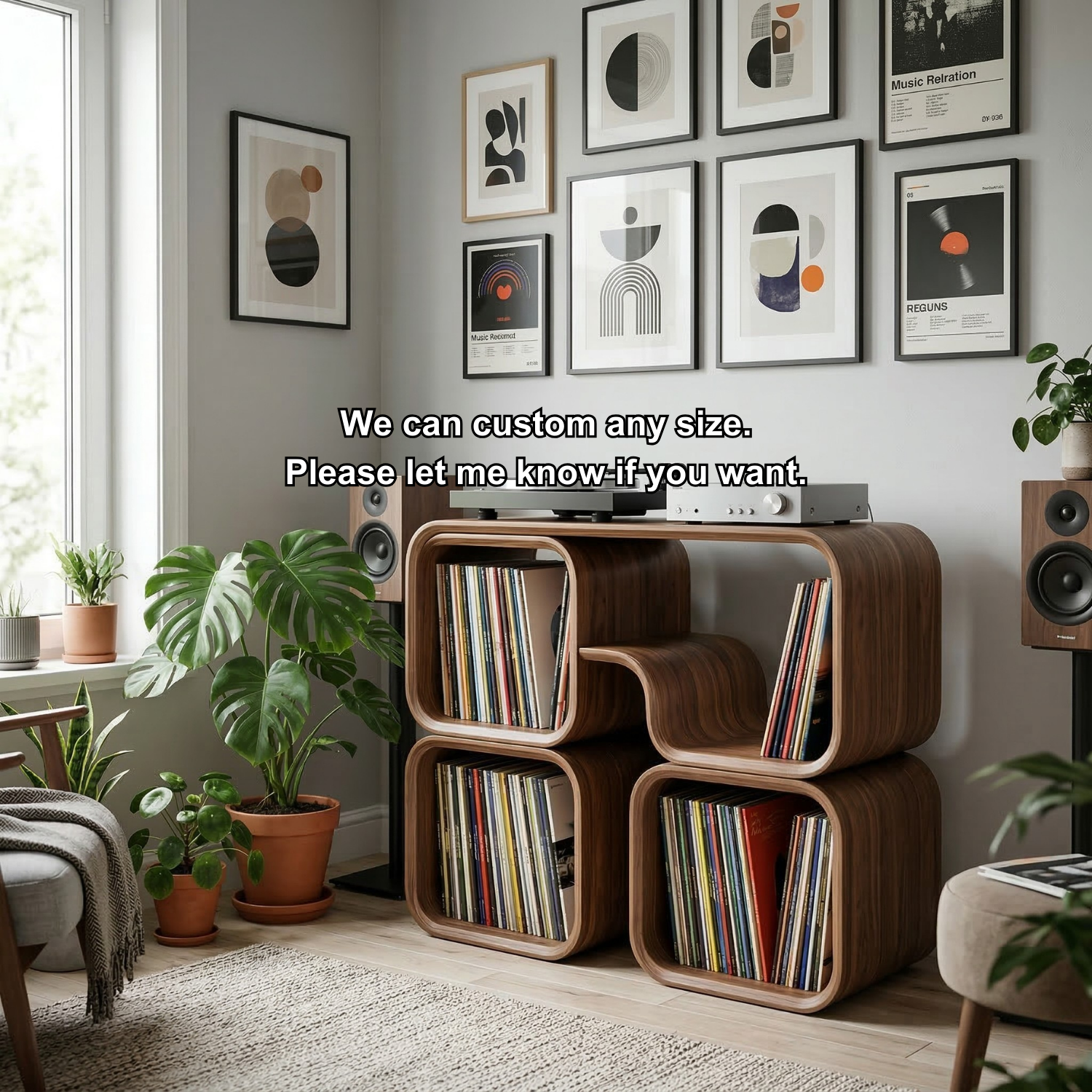 Modular Cube Solid Wood Record Player Stand with Vinyl LP Storage Compartments