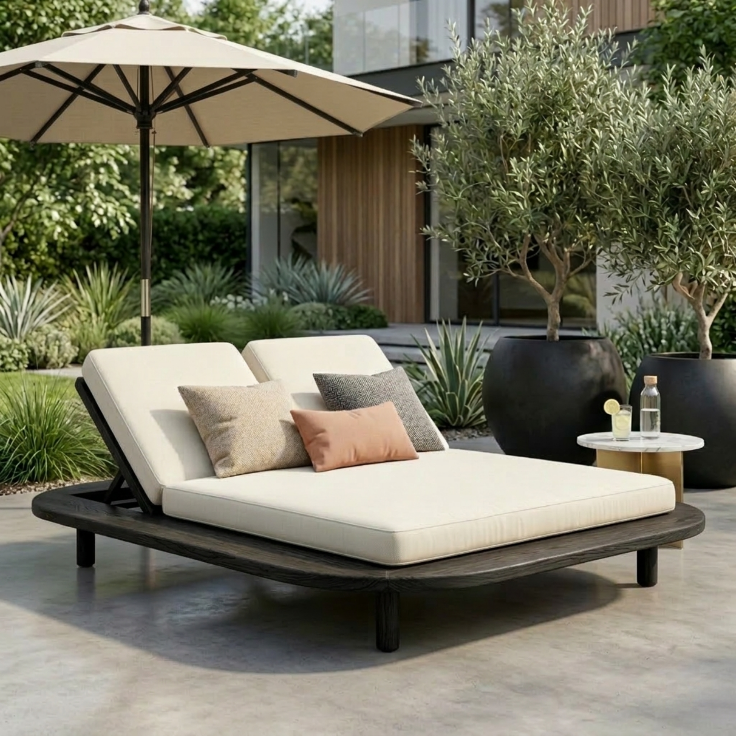 Luxury Solid Wood Double Outdoor Chaise Lounger Frame