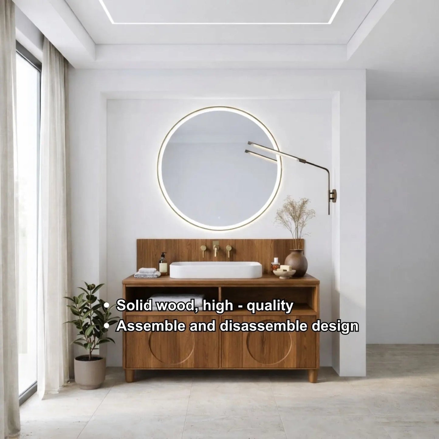 Handcrafted Circular Detail Vanity - Solid Wood Freestanding Modern Bathroom Cabinet Kitchnce