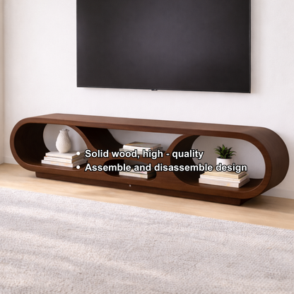 Solid Wood TV Stand with Open Storage and Modern Curved Design Kitchnce