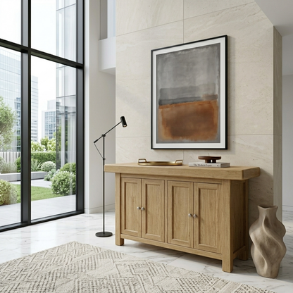 Solid Wood Console Table with Cabinet Doors – Modern Entryway Storage Sideboard