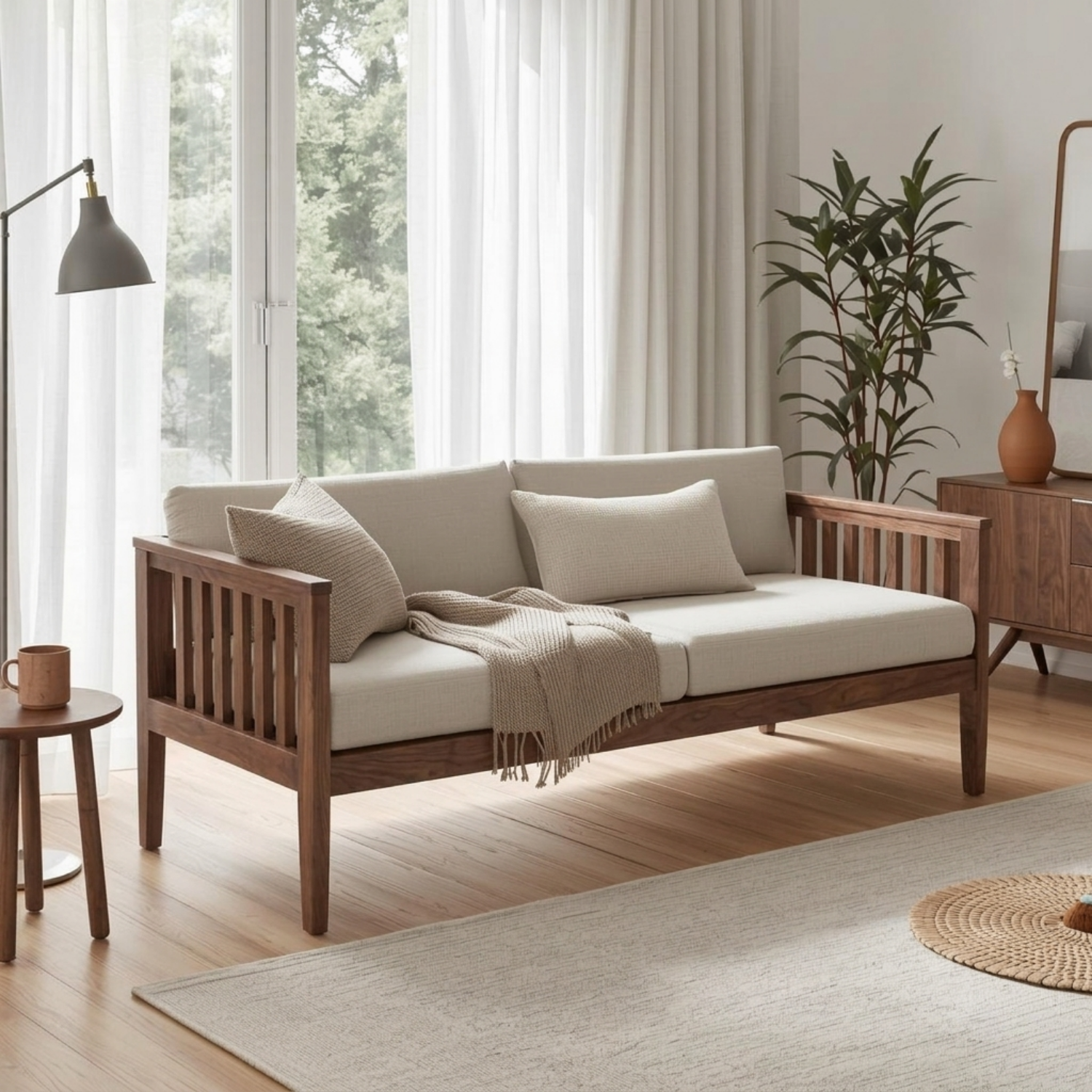 Handcrafted Solid Wood Slat Daybed Frame - Mission Style Sofa Bed