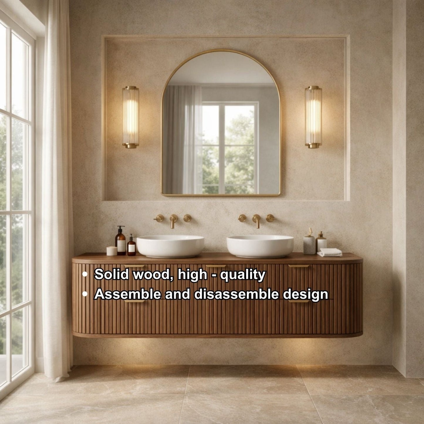 Handcrafted Floating Bathroom Vanity with Fluted Drawers – Elegant Wooden Design Kitchnce