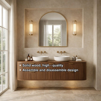 Handcrafted Floating Bathroom Vanity with Fluted Drawers – Elegant Wooden Design Kitchnce