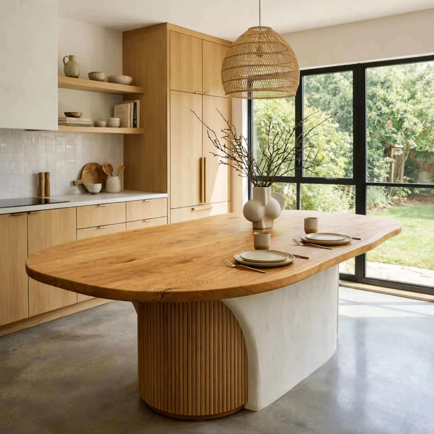 Solid Wood Oval Kitchen Island Countertop with Smooth Curved Edge Design Kitchnce