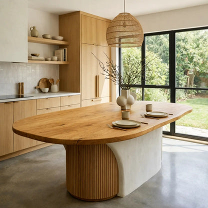 Solid Wood Oval Kitchen Island Countertop with Smooth Curved Edge Design Kitchnce