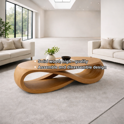 Solid Wood Oval Coffee Table with Sculptural Base – Modern Designer Living Room Table Kitchnce