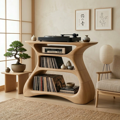 Solid Wood Record Player Stand with Vinyl Storage Shelves for Turntable Setup Kitchnce