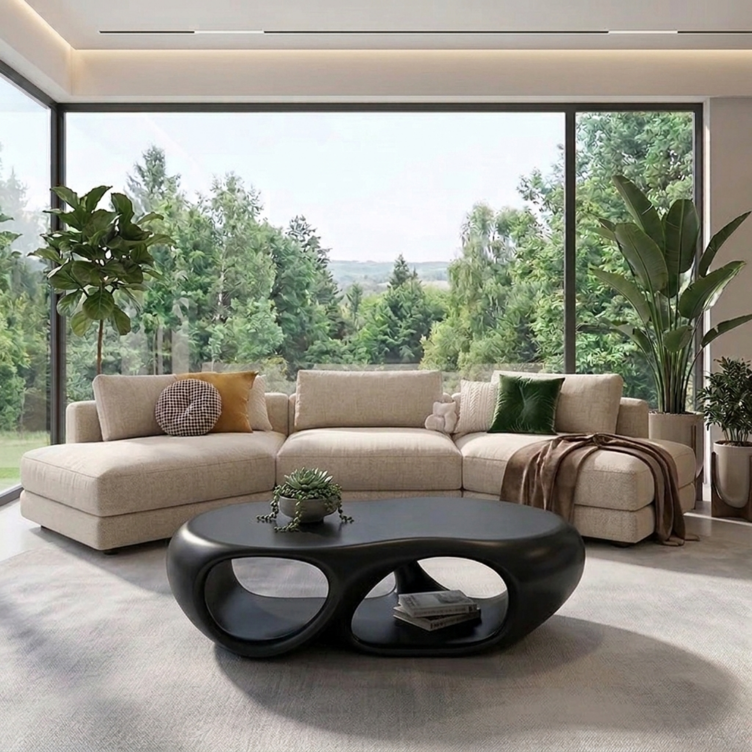 Sculptural Solid Wood Coffee Table – Modern Organic Living Room Center Table Kitchnce