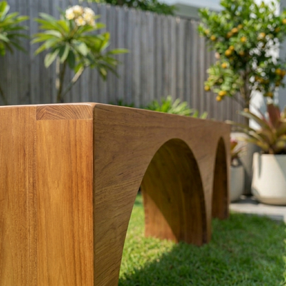 Solid Wood Outdoor Bench with Double Arch Base Minimalist Rectangular Design