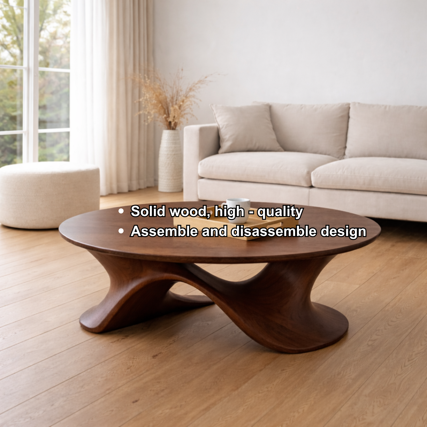 Sculptural Solid Wood Coffee Table – Modern Twisted Design Living Room Centerpiece Kitchnce