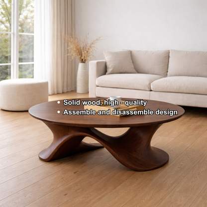 Sculptural Solid Wood Coffee Table – Modern Twisted Design Living Room Centerpiece Kitchnce