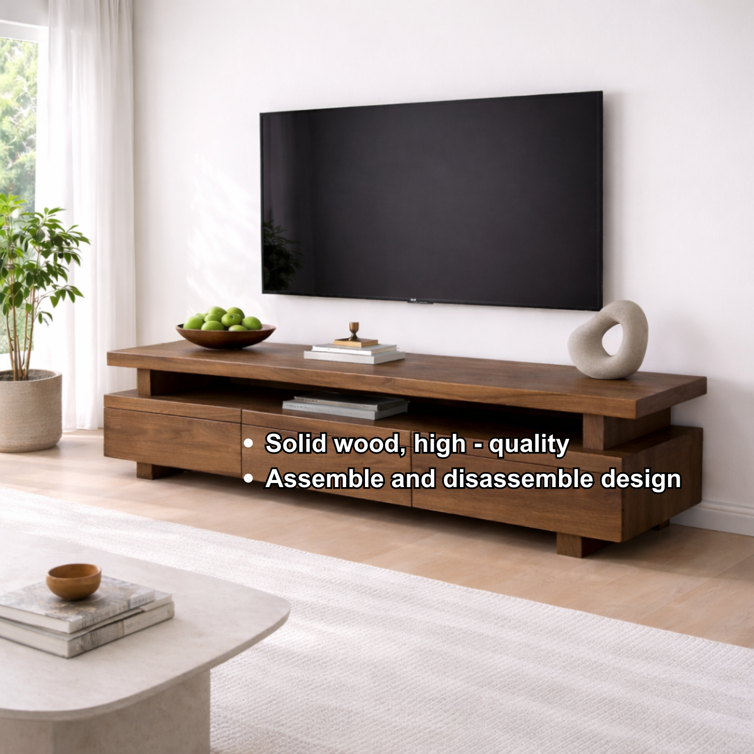 Solid Wood TV Stand with Storage and Modern Design Kitchnce
