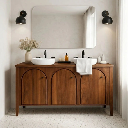 Handcrafted Triple Arch Double Vanity - Solid Wood Freestanding Modern Bathroom Cabinet Kitchnce