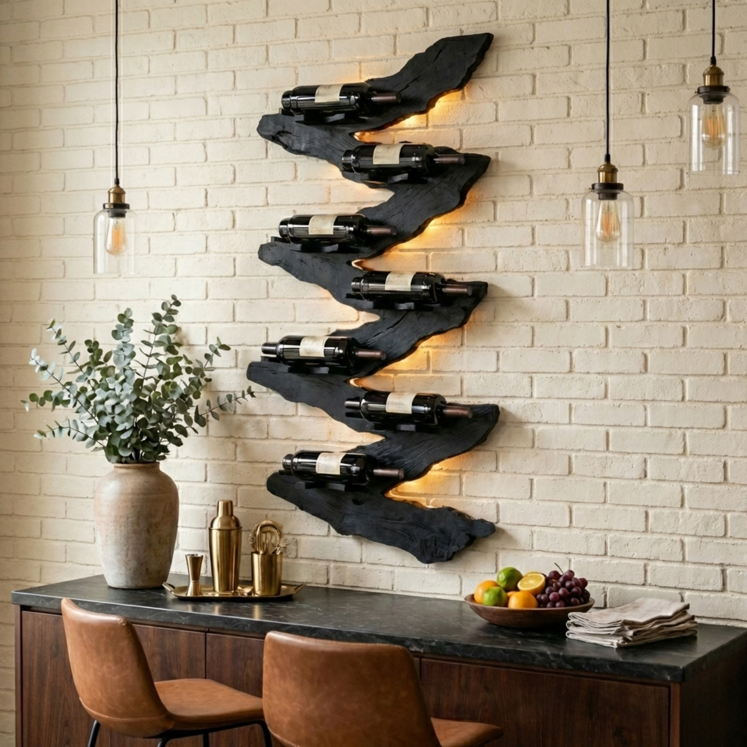 Live Edge Wooden Wine Holder – Sculptural Wall Mounted Wine Rack