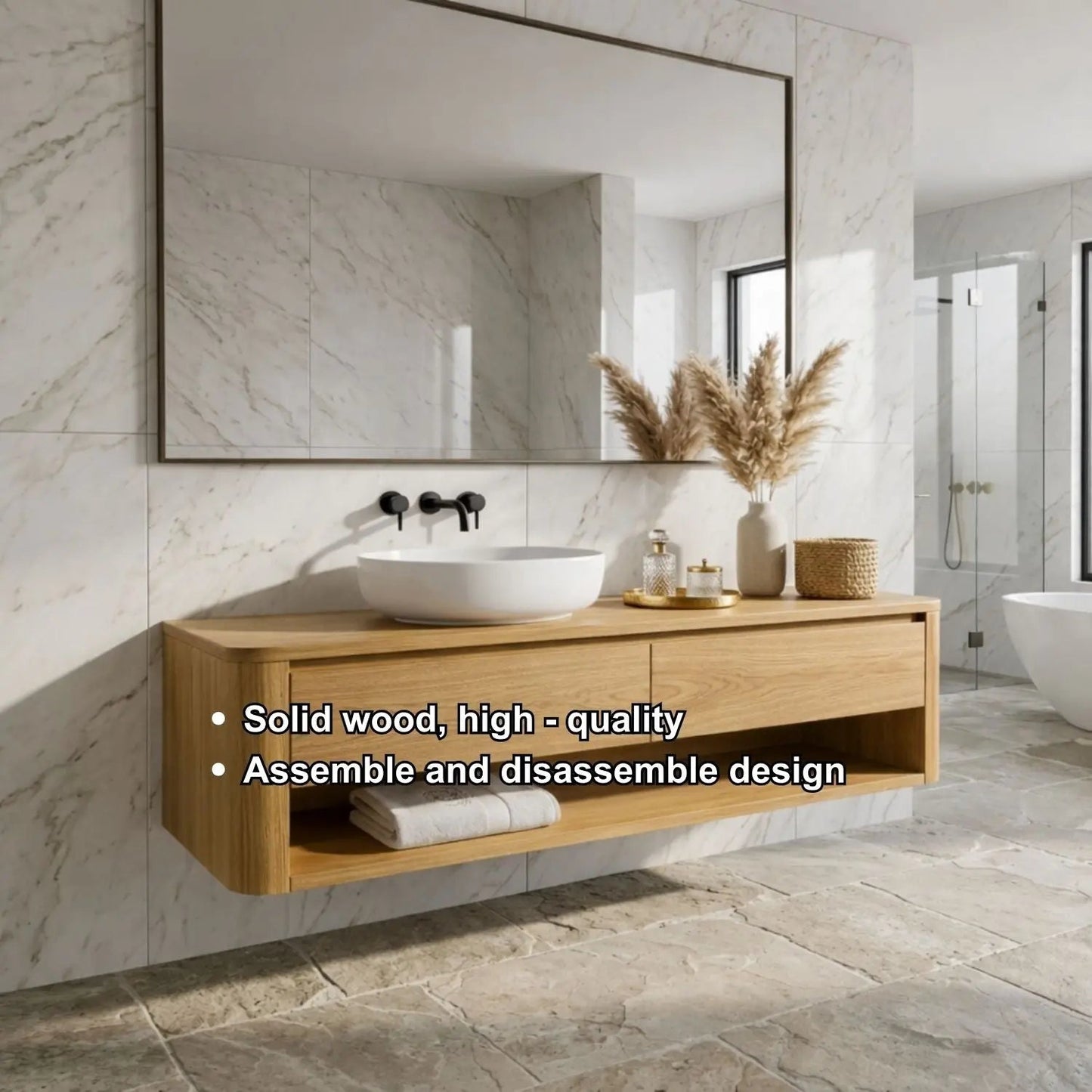 Floating Bathroom Vanity with Two Drawers and Open Shelf Storage Design Kitchnce
