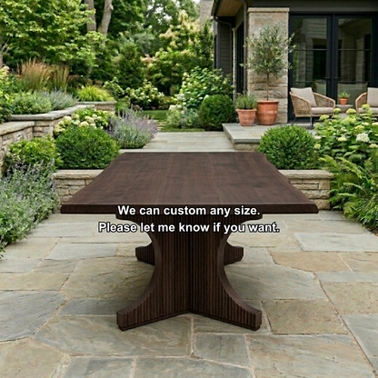Solid Wood Outdoor Dining Table Square Top with Fluted Cross Pedestal Base