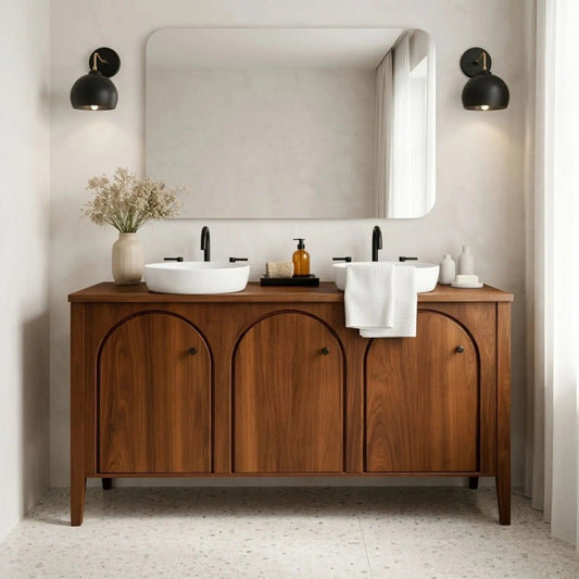 Handcrafted Triple Arch Double Vanity - Solid Wood Freestanding Modern Bathroom Cabinet Kitchnce