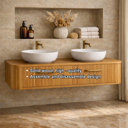 Modern Floating Bathroom Vanity with Storage – Handcrafted Wooden Design with Fluted Drawers Kitchnce