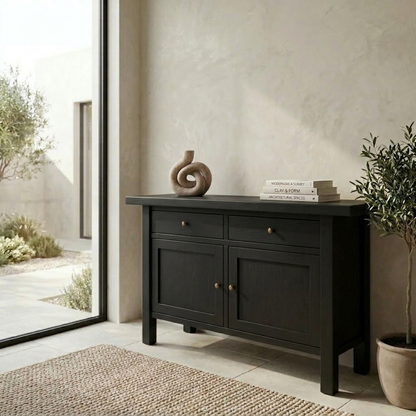 Solid Wood Console Table with Drawers and Cabinet – Classic Modern Entryway Sideboard