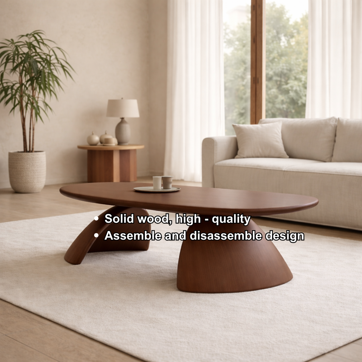 Solid Wood Oval Coffee Table – Sculptural Modern Living Room Center Table Kitchnce