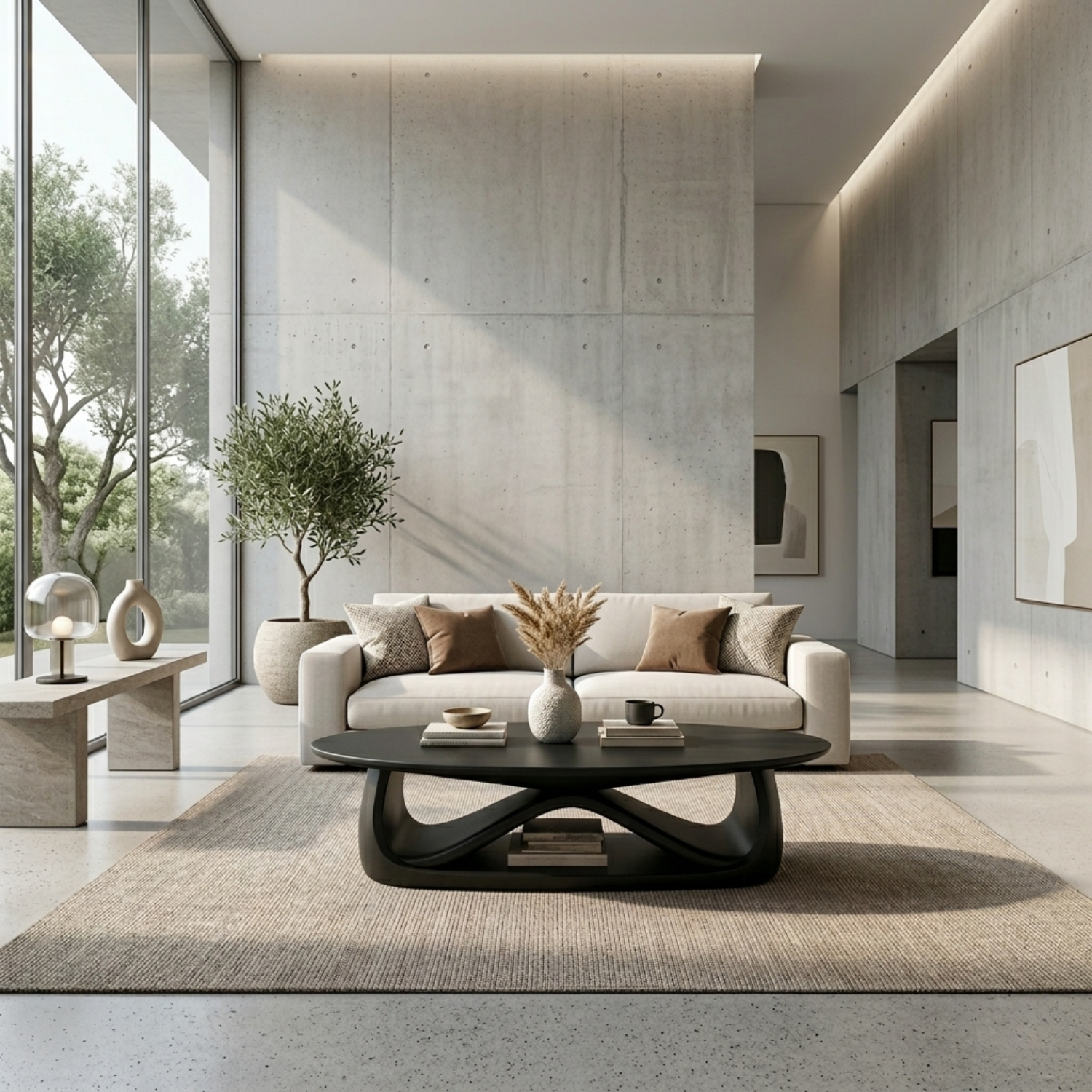 Solid Wood Coffee Table with Sculptural Base – Modern Minimalist Living Room Table