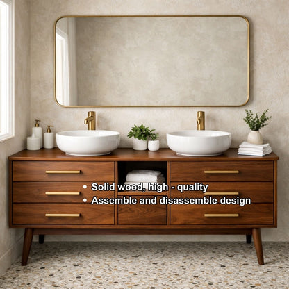 Symmetrical 6-Drawer Freestanding Vanity - Handcrafted Solid Wood Double Console Kitchnce