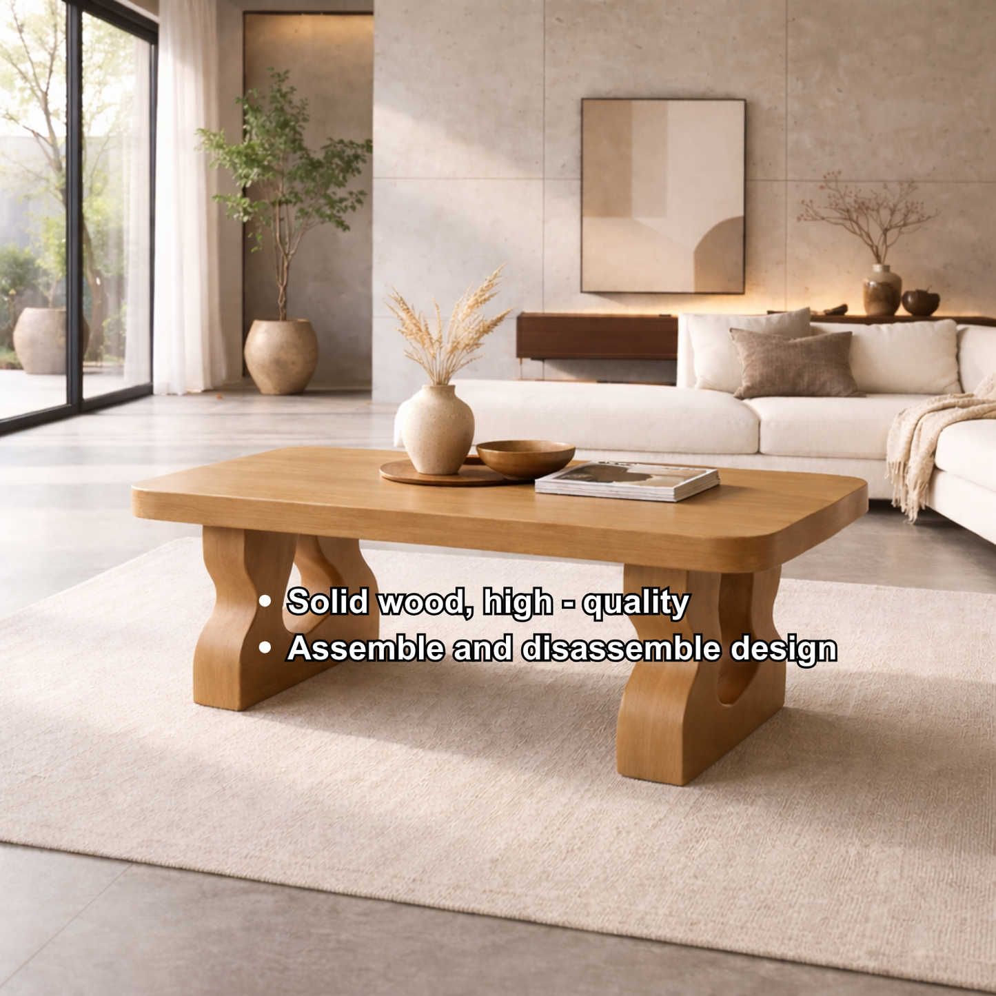 Solid Wood Coffee Table with Sculptural Legs – Modern Living Room Center Table Kitchnce