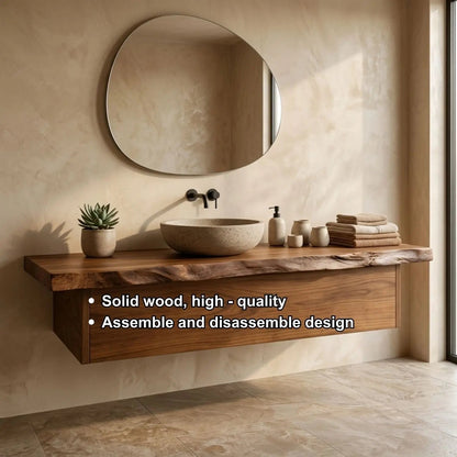 Floating Bathroom Vanity with Live Edge Wood Countertop and Minimalist Cabinet Kitchnce