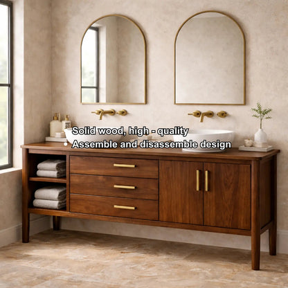 Solid Wood Bathroom Vanity with Open Shelf, Three Drawers and Double Door Cabinet Kitchnce