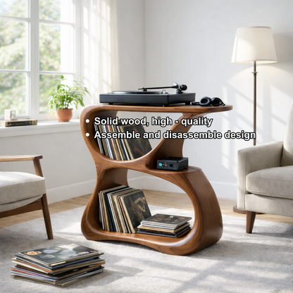 Solid Wood Record Player Stand with Vinyl Storage and Turntable Shelf Kitchnce