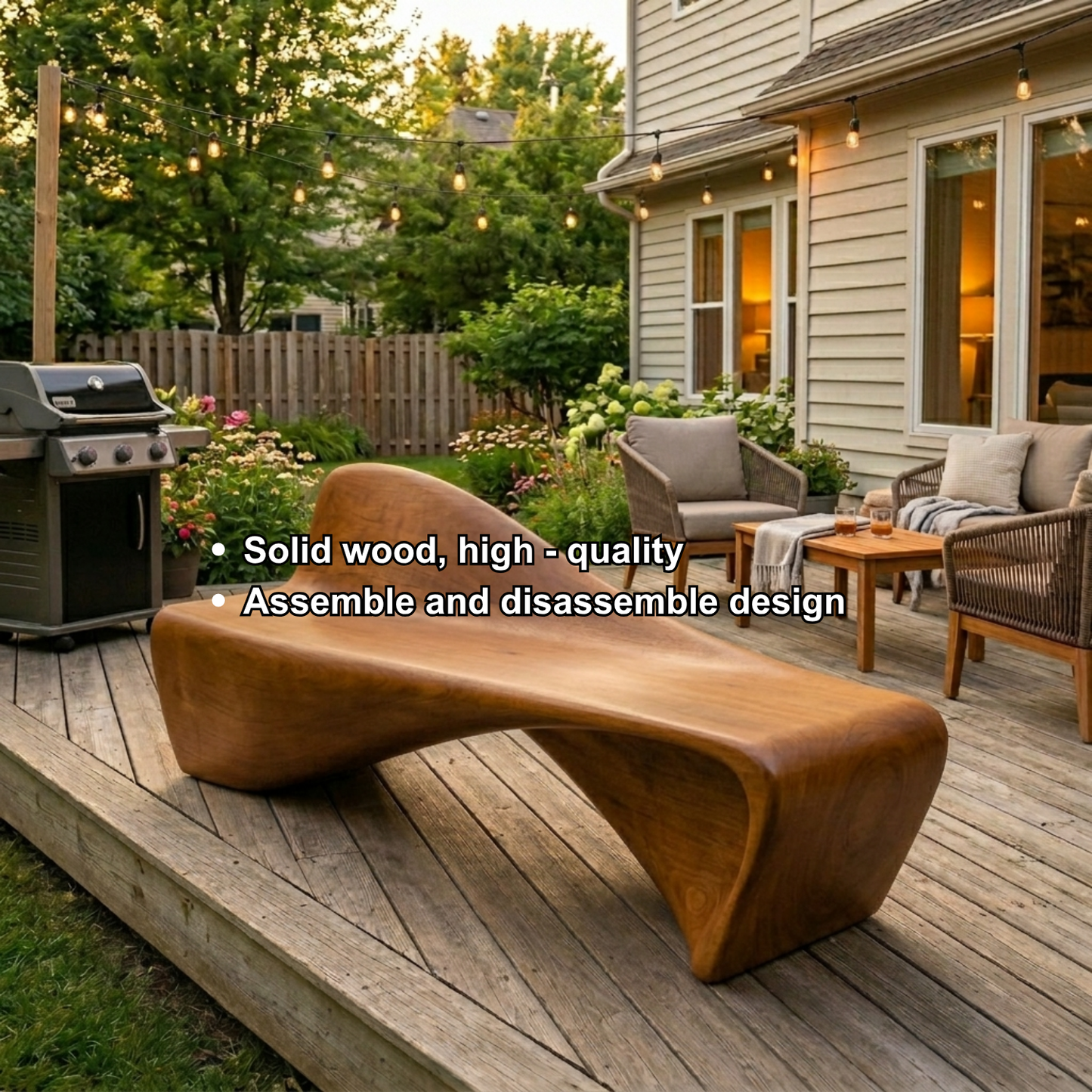 Solid Wood Outdoor Bench Sculptural Lounge Style with Ergonomic Curved Seat
