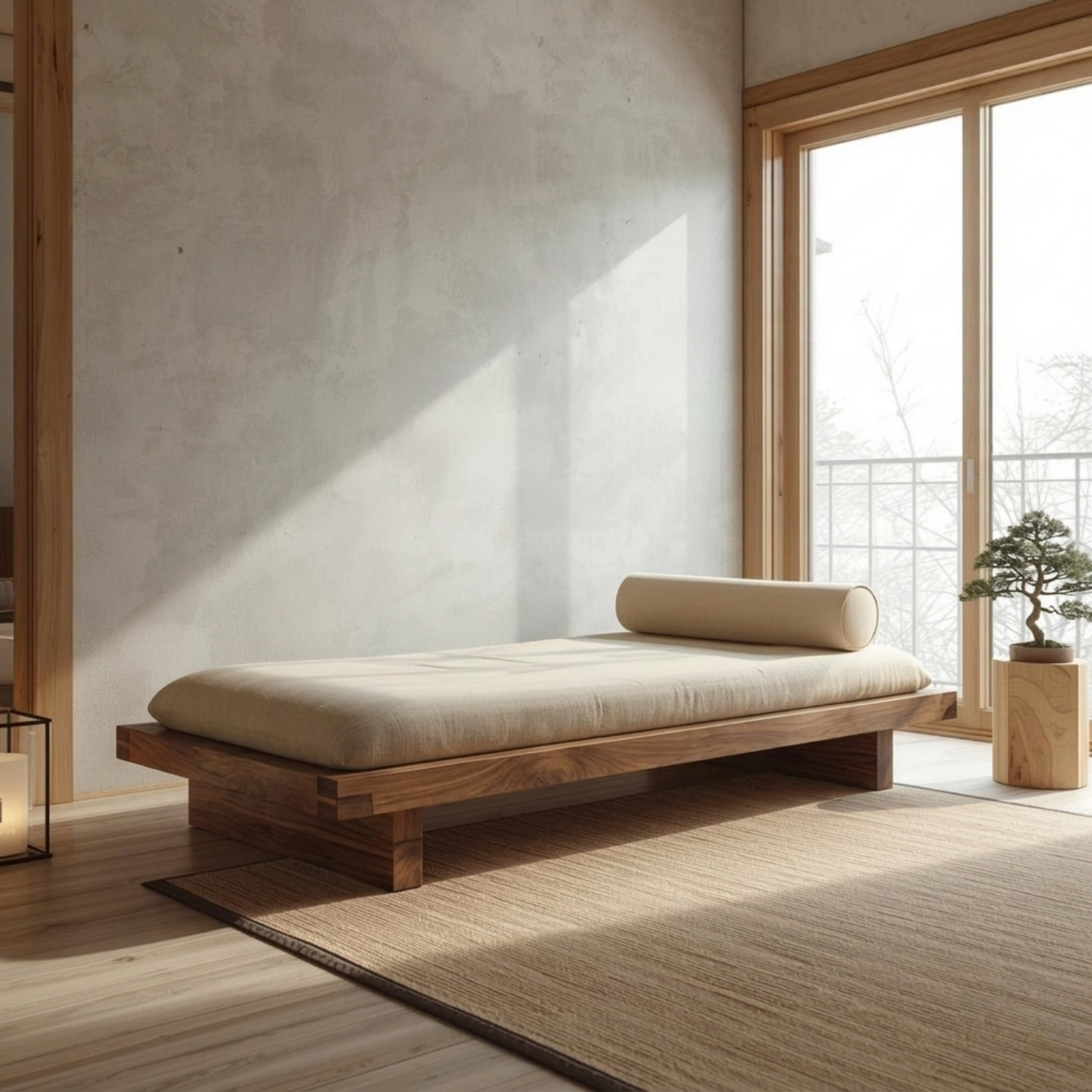 Handcrafted Solid Wood Plinth Daybed - Modern Architectural Platform Frame